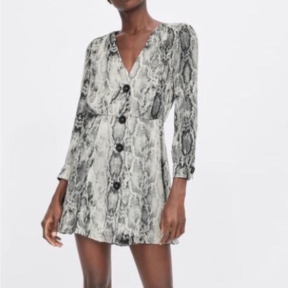 Zara Dresses & Skirts - Zara Snake Skin Print Button Down Dress.